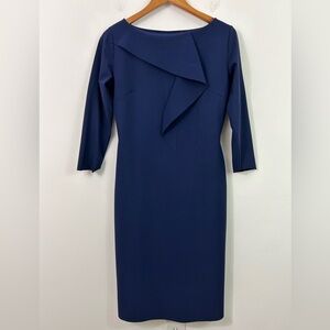 Chiara Boni Dress Size IT 48/ US 12 Blue Ruffled Quarter Sleeves Midi